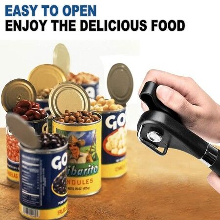 Safe Cut Can Opener Handheld Manual Can Opener Ergonomic Smooth Edge Food Grade Stainless Steel Cutting Can Opener for Kitchen