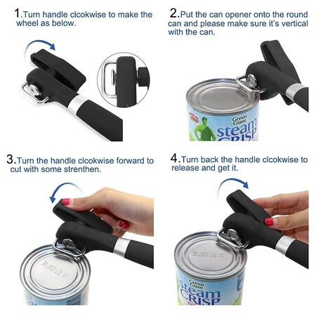 Safe Cut Can Opener Handheld Manual Can Opener Ergonomic Smooth Edge Food Grade Stainless Steel Cutting Can Opener for Kitchen