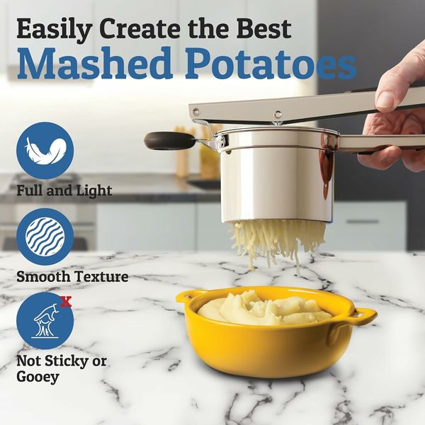 Large Potato Ricer Heavy Duty Stainless Steel Potato Masher and Ricer Kitchen Tool Press and Mash Kitchen Gadget For Perfect Mashed Potatoes