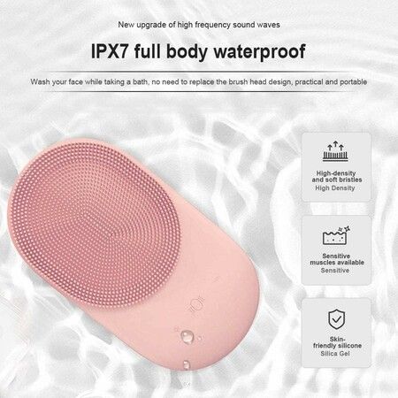 Facial Cleansing Brush, Sonic Waterproof Cleansing Brush(8 Adjustable Speeds) Effectively Cleans and Exfoliates, Soft Silicone Heated Massage Helps Open pores&Import Essence, Relieve Fatigu (Pink)