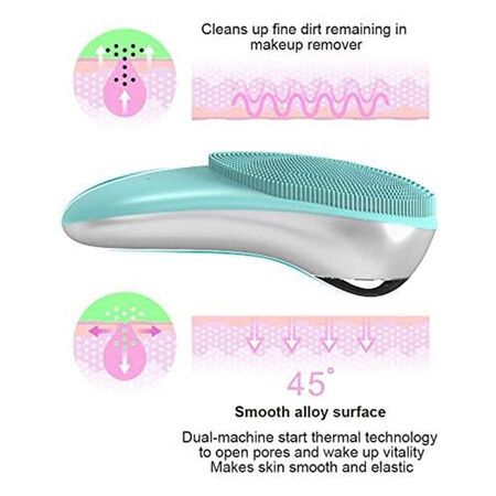 Facial Cleansing Brush, Sonic Waterproof Cleansing Brush(8 Adjustable Speeds) Effectively Cleans and Exfoliates, Green