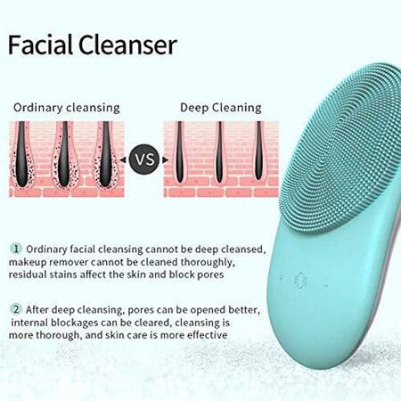 Facial Cleansing Brush, Sonic Waterproof Cleansing Brush(8 Adjustable Speeds) Effectively Cleans and Exfoliates, Green