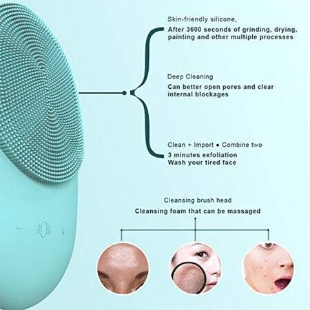 Facial Cleansing Brush, Sonic Waterproof Cleansing Brush(8 Adjustable Speeds) Effectively Cleans and Exfoliates, Green