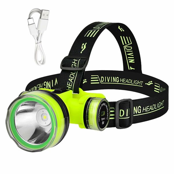 Portable Rechargeable Diving Headlight 350m Underwater 2 Light Modes Waterproof Super Bright LED Diver Spearfishing Headlamp