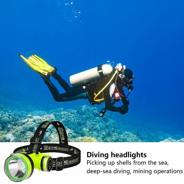 Portable Rechargeable Diving Headlight 350m Underwater 2 Light Modes Waterproof Super Bright LED Diver Spearfishing Headlamp