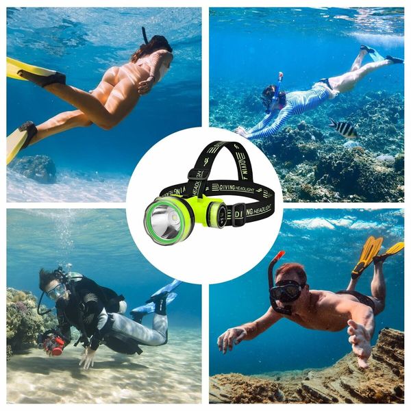 Portable Rechargeable Diving Headlight 350m Underwater 2 Light Modes Waterproof Super Bright LED Diver Spearfishing Headlamp