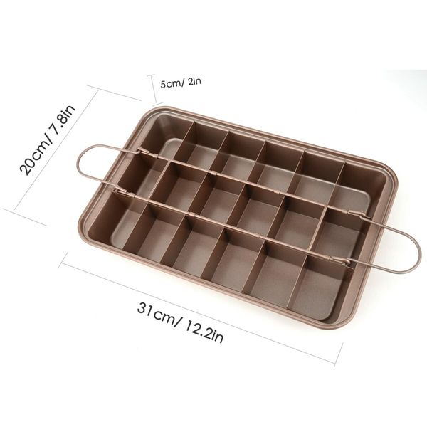 Champagne Gold Brownie Pan with Dividers Non-stick Rectangular Baking Pan with Built-in Slicer Can Make Brownie Bite Cake Fudges and Chocolate