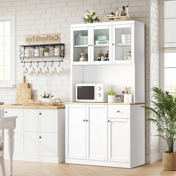 Kitchen Pantry Cupboard Cabinet Buffet Table Sideboard Glass Storage Shelves Drawer Hutch Bar Shelving Dining Room 180cm