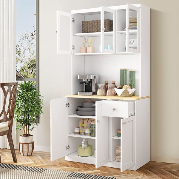 Kitchen Pantry Cupboard Cabinet Buffet Table Sideboard Glass Storage Shelves Drawer Hutch Bar Shelving Dining Room 180cm