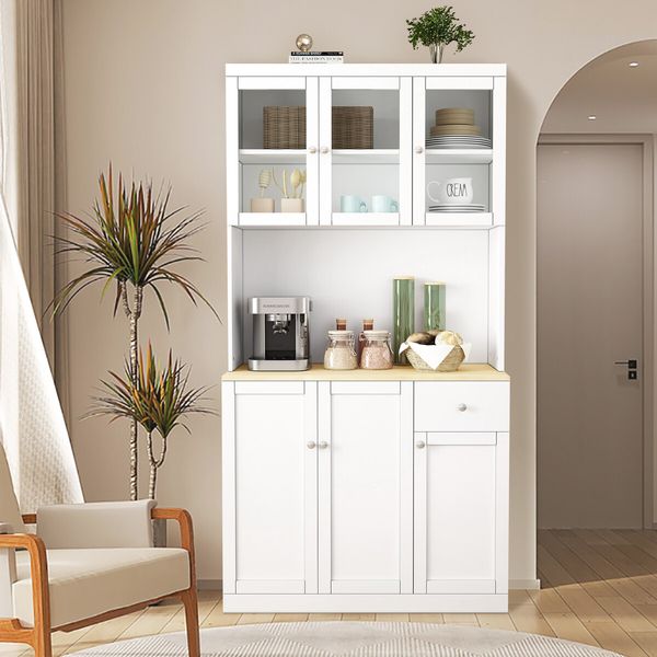 Kitchen Pantry Cupboard Cabinet Buffet Table Sideboard Glass Storage Shelves Drawer Hutch Bar Shelving Dining Room 180cm