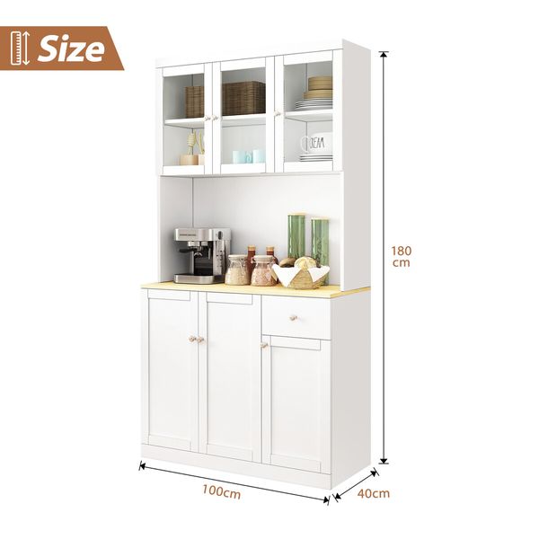 Kitchen Pantry Cupboard Cabinet Buffet Table Sideboard Glass Storage Shelves Drawer Hutch Bar Shelving Dining Room 180cm