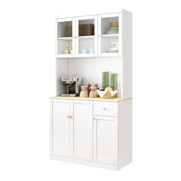 Kitchen Pantry Cupboard Cabinet Buffet Table Sideboard Glass Storage Shelves Drawer Hutch Bar Shelving Dining Room 180cm