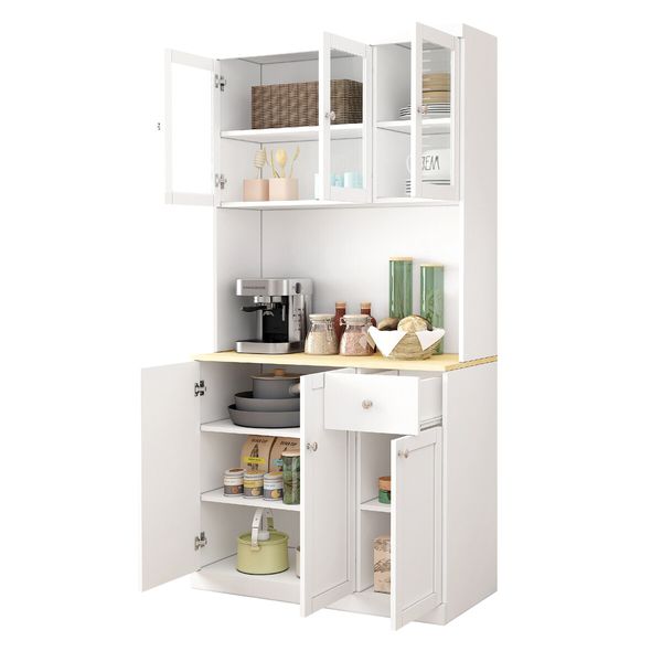 Kitchen Pantry Cupboard Cabinet Buffet Table Sideboard Glass Storage Shelves Drawer Hutch Bar Shelving Dining Room 180cm