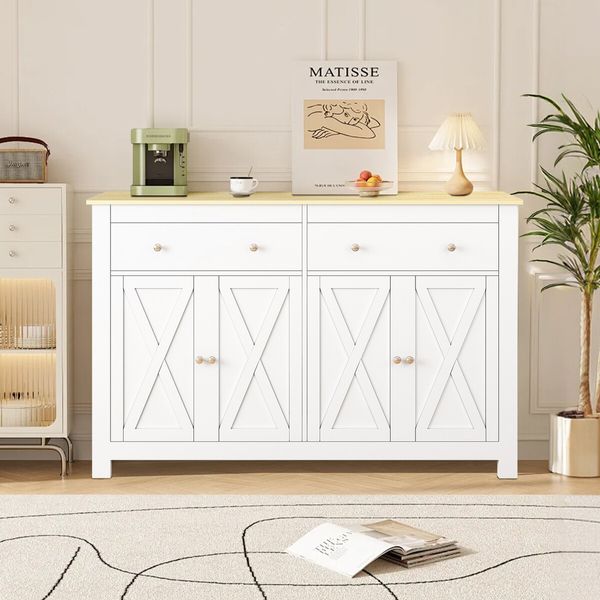 Sideboard Buffet Cabinet Cupboard Side Console Table Storage 2 Drawers 4 Doors Dresser Coffee Bar Kitchen Dining Room