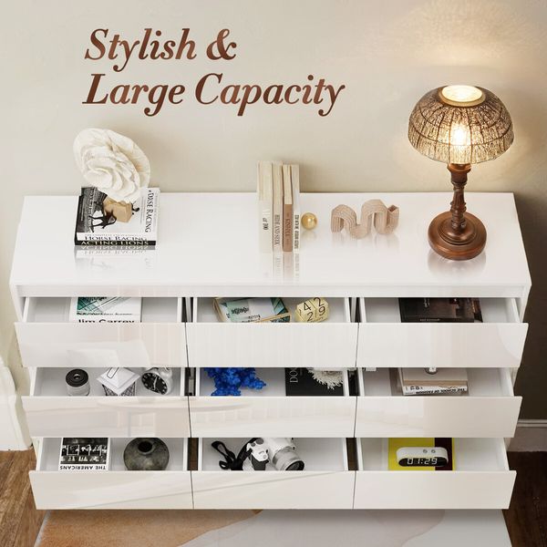 9 Drawer Dresser Tallboy Chest of Drawers Bedroom Clothes Storage Tower Cabinet Childrens Nursery Organiser White