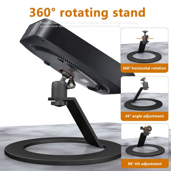 Aluminum Desktop Projector Stand w Ballhead Angle Adjustment, Table Projector Stand Adjustable Tilt for Nebula