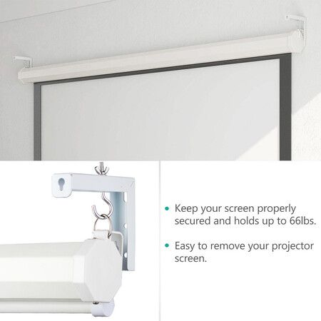 Universal Projector Screen Ceiling Mount, Wall Hanging Mount L Brackets, 6 inch Adjustable Extension with Hook Kit, Perfect Projector Screen Placement Hold up to 66 lbs, White