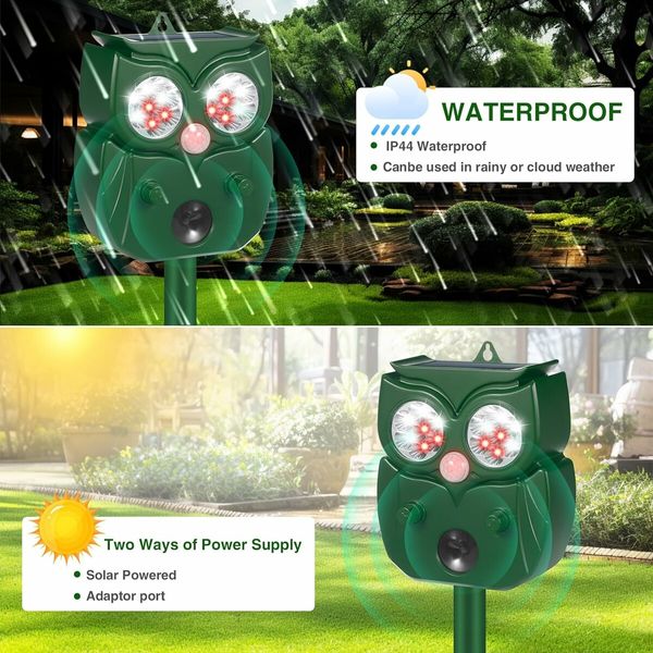 Ultrasonic Pest Repeller Outdoor,Solar Animal Repeller with Motion Sensor,Cat Deterrent,Waterproof to Repel Dogs,Raccoons,Foxes,Rabbits