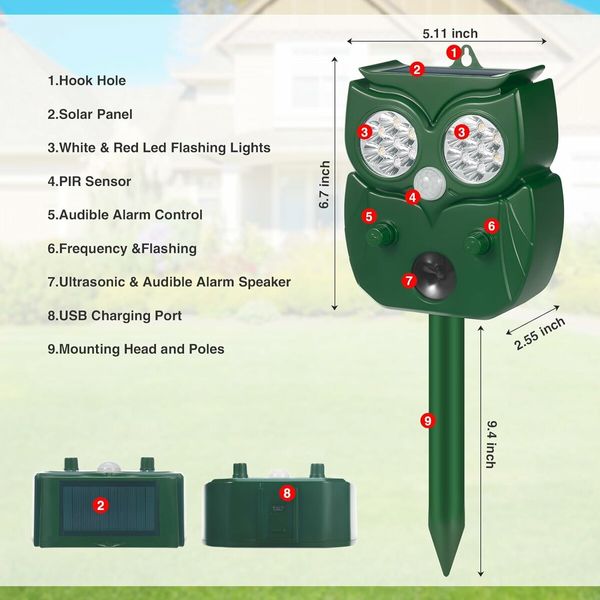 Ultrasonic Pest Repeller Outdoor,Solar Animal Repeller with Motion Sensor,Cat Deterrent,Waterproof to Repel Dogs,Raccoons,Foxes,Rabbits