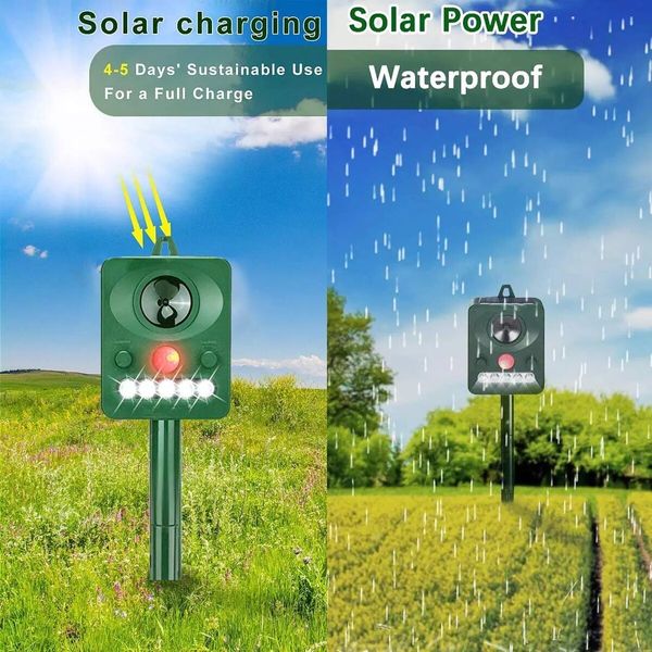 Solar Animal Repeller with Motion Sensor,Outdoor Solar Ultrasonic Animal Repeller Lights Flash Bird Repeller