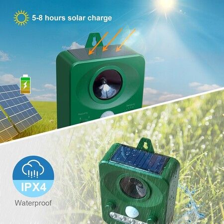 Solar Animal Repeller with Motion Sensor,Outdoor Solar Ultrasonic Animal Repeller Lights Flash Bird Repeller