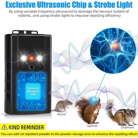 Ultrasonic Car Mouse Repeller,Under The Hood Animal Repeller with Strobe Light,Indoor Warehouse Mouse Repeller