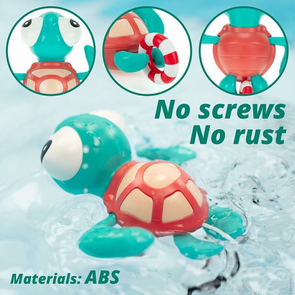 Turtle with Swim Ring, Pull String Swimming Sea Friends Bath Toy for Kids for Age 3+