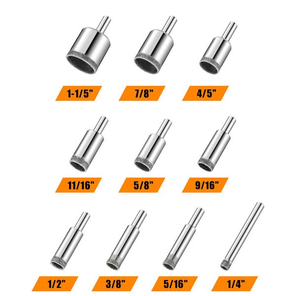 Diamond Drill Bits Set,10 PCS Diamond Hole Saw Set,Glass Drill Bit for Ceramic Tile Porcelain Marble Granite Stone Bottles