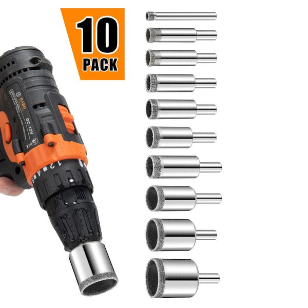 Diamond Drill Bits Set,10 PCS Diamond Hole Saw Set,Glass Drill Bit for Ceramic Tile Porcelain Marble Granite Stone Bottles