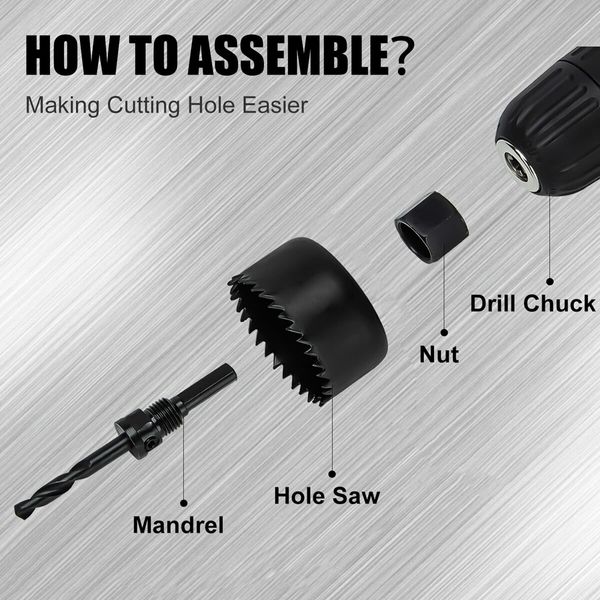 6PCS Hole Saw Kit 1-1/4" to 2-1/8"(32-54mm) Hole Saw Set in Case with Mandrels and Hex Key for Soft Wood,PVC Board,Plywood