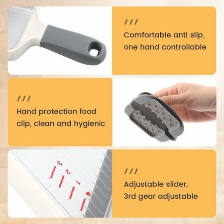 Multi Handheld Mandoline Slicer with Adjustable Stainless Steel Blade, Veggie Cheese Grater, French Fry Cutter for Speedy Slicing Fruits and Vegetables