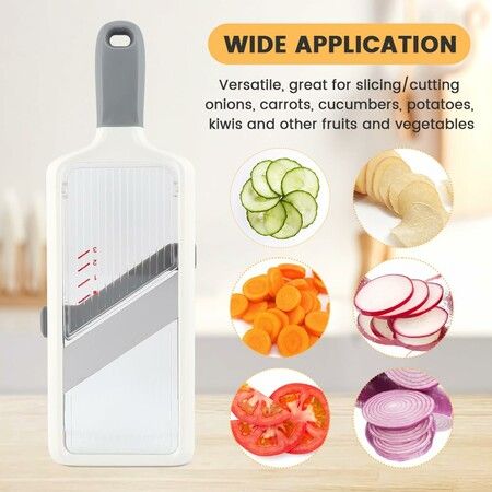 Multi Handheld Mandoline Slicer with Adjustable Stainless Steel Blade, Veggie Cheese Grater, French Fry Cutter for Speedy Slicing Fruits and Vegetables