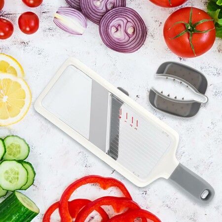 Multi Handheld Mandoline Slicer with Adjustable Stainless Steel Blade, Veggie Cheese Grater, French Fry Cutter for Speedy Slicing Fruits and Vegetables