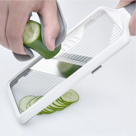 Multi Handheld Mandoline Slicer with Adjustable Stainless Steel Blade, Veggie Cheese Grater, French Fry Cutter for Speedy Slicing Fruits and Vegetables