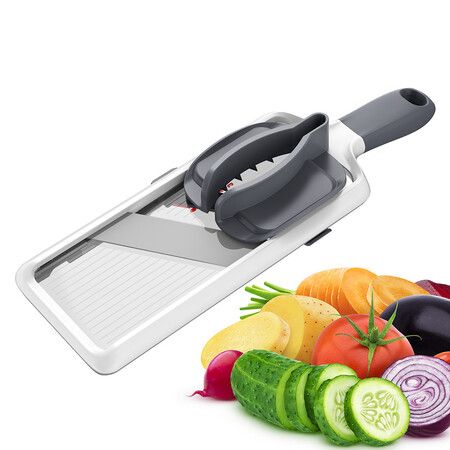 Multi Handheld Mandoline Slicer with Adjustable Stainless Steel Blade, Veggie Cheese Grater, French Fry Cutter for Speedy Slicing Fruits and Vegetables