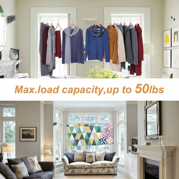 Double Retractable Portable Clothesline for Travel, Wall Mounted Clothes Drying Rack Stainless Steel Clothes Line Outdoors/Indoor