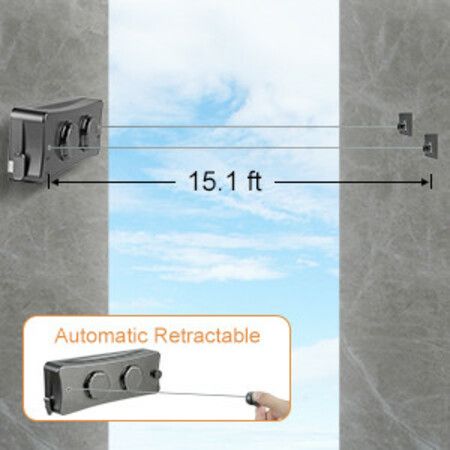 Double Retractable Portable Clothesline for Travel, Wall Mounted Clothes Drying Rack Stainless Steel Clothes Line Outdoors/Indoor