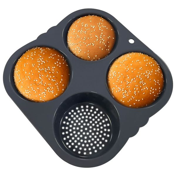 Silicone Hamburger Bun Mold 4 Cavity Loaf Pan Non Stick Baking Pannon-stick Pan Baking tool