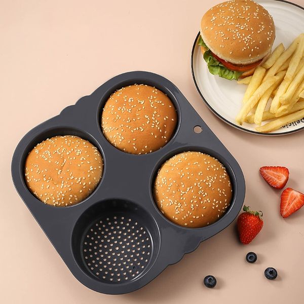 Silicone Hamburger Bun Mold 4 Cavity Loaf Pan Non Stick Baking Pannon-stick Pan Baking tool