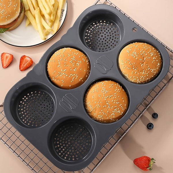 Silicone Hamburger Bun Mold 6 Cavity Loaf Pan Non Stick Baking Pannon-stick Pan Baking tool