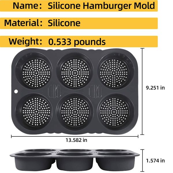 Silicone Hamburger Bun Mold 6 Cavity Loaf Pan Non Stick Baking Pannon-stick Pan Baking tool