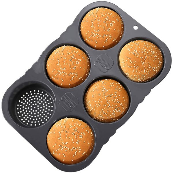 Silicone Hamburger Bun Mold 6 Cavity Loaf Pan Non Stick Baking Pannon-stick Pan Baking tool