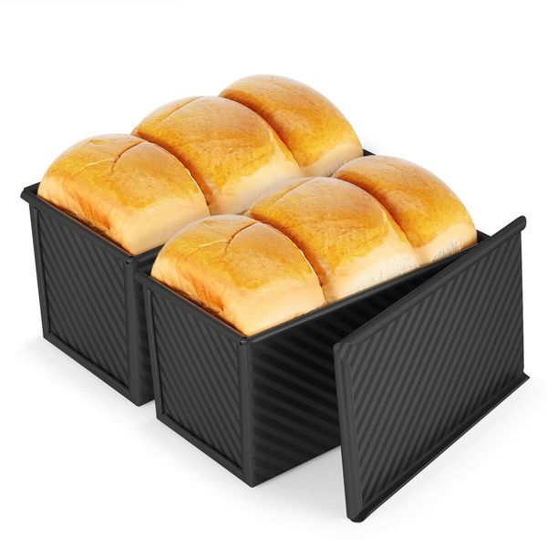 Pullman Loaf Pan with Lid, Non-Stick Bread Pans for Homemade Bread, Bread Toast Baking Pan with Cover(Balck-1 Pack)