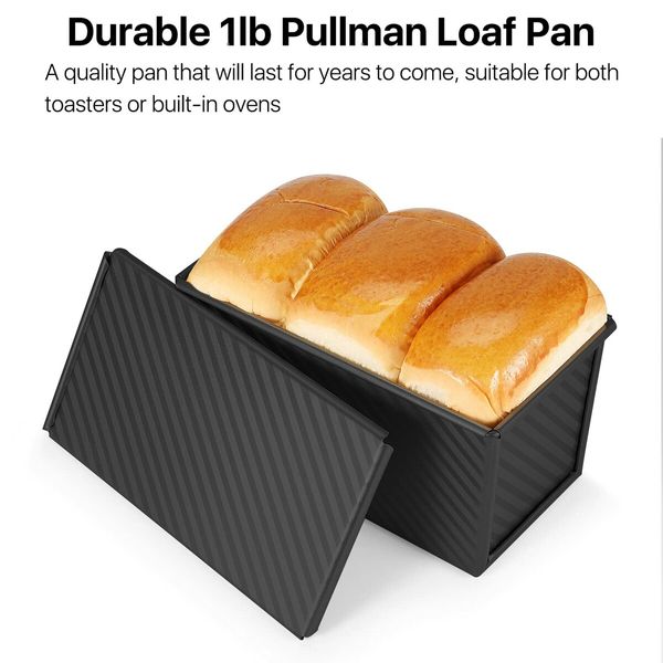 Pullman Loaf Pan with Lid, Non-Stick Bread Pans for Homemade Bread, Bread Toast Baking Pan with Cover(Balck-1 Pack)