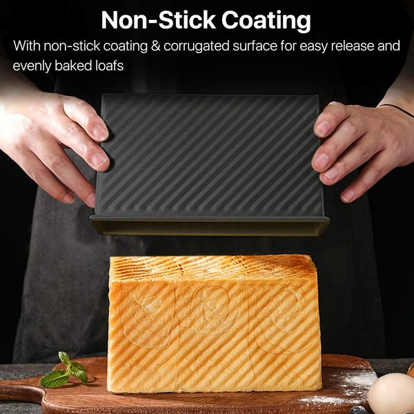 Pullman Loaf Pan with Lid, Non-Stick Bread Pans for Homemade Bread, Bread Toast Baking Pan with Cover(Balck-1 Pack)