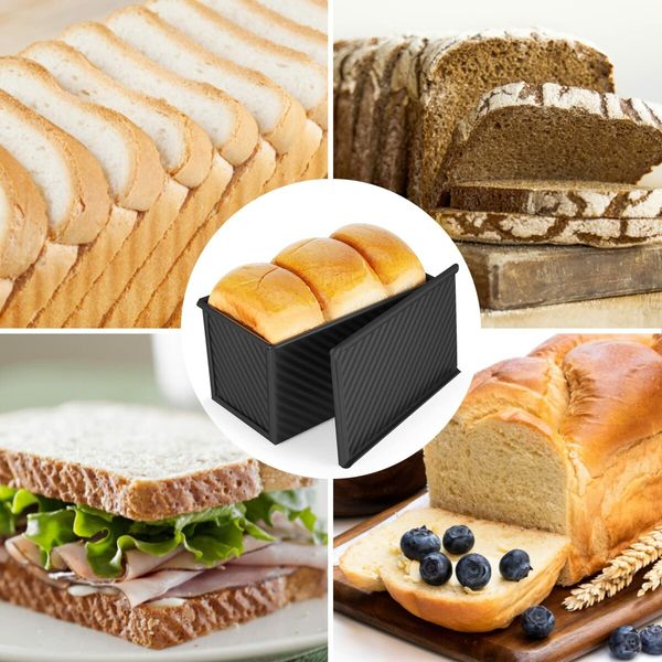 Pullman Loaf Pan with Lid, Non-Stick Bread Pans for Homemade Bread, Bread Toast Baking Pan with Cover(Balck-1 Pack)