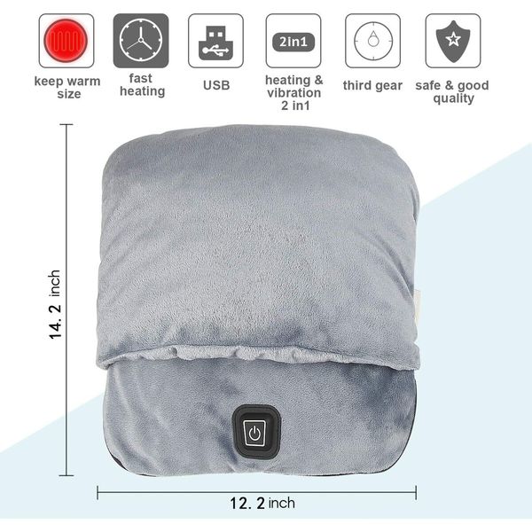 Electric Heated Foot Warmer with Massage,Vibration and Heating,Soft Plush Fabric & Fast Heating Pad