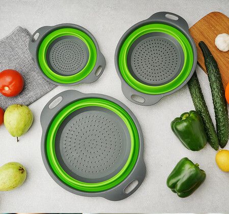 3 PCS Silicone Round Retractable Folding Drain Baskets Fruit Baskets Multifunctional Kitchen Plastic Basins for Draining Vegetable and Fruit