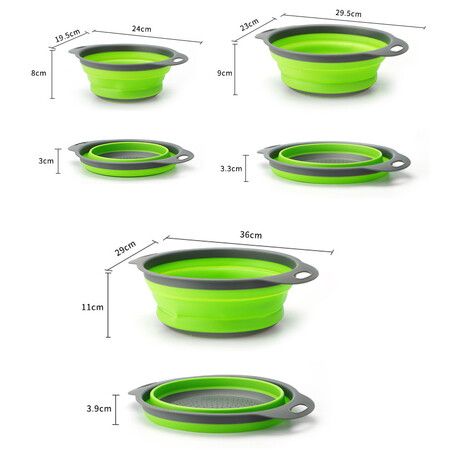 3 PCS Silicone Round Retractable Folding Drain Baskets Fruit Baskets Multifunctional Kitchen Plastic Basins for Draining Vegetable and Fruit