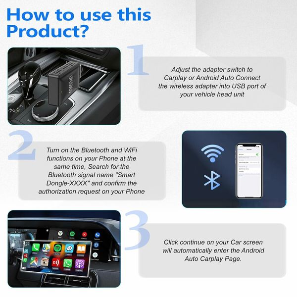 Wireless Android Auto CarPlay Adapter Plug and Play 2 in 1 Car Dongle 5Ghz Fast Connection OEM System